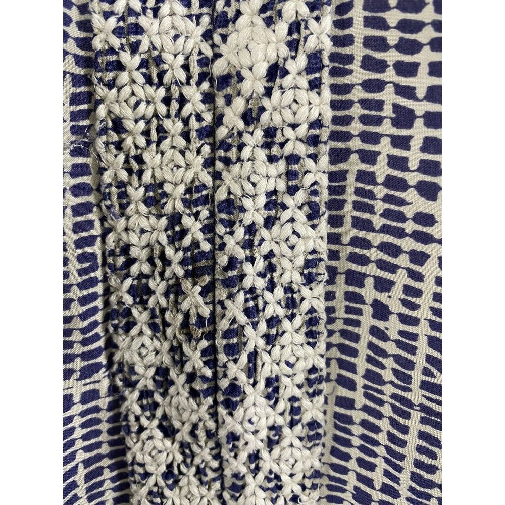 Patio Casuals Cabernet Long Blue White Floral Embroidered Pockets Dress S Small - Picture 11 of 12